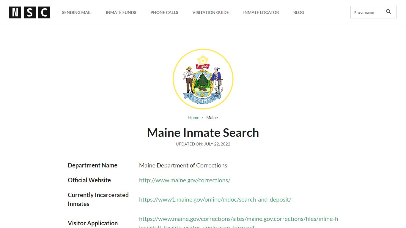 Maine Inmate Search – Maine Department of Corrections ...